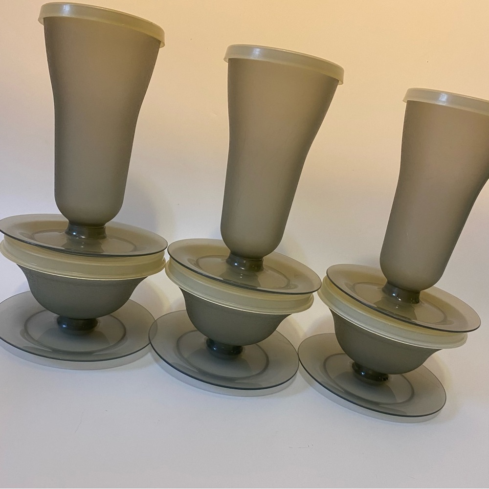 6 Tupperware Parfait Dessert Sundae Smoke Grey 3tall 3 short all with lid